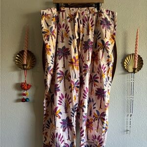 Printfresh Women’s Tropical Print Drawstring Pants - White / Purple / Yellow